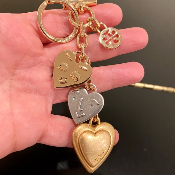 NWT authentic rare luxury Tory Burch silver gold face heart key fob - Picture 7 of 16